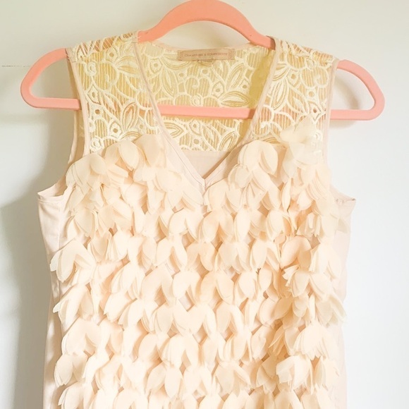 Anthropologie Champagne & Strawberry cream Petal Pop appliqué mini shift dress - Picture 6 of 11